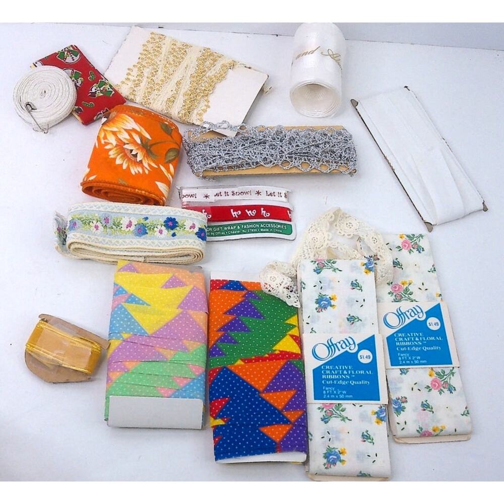 Vintage Lot Trims Assorted Offray Floral Patchwork Trims Ribbons